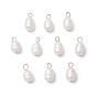 10Pcs 2 Colors Natural Cultured Freshwater Pearl Rice Charms, with 304 Stainless Steel Loops, Floral White