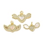 Brass Micro Pave Clear Cubic Zirconia Pendants, Cadmium Free & Lead Free, with Shell, Real 18K Gold Plated