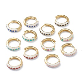 Brass Enamel Huggie Hoop Earrings, Long-Lasting Plated, Ring with Rhombus, Golden