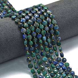 Натуральные бусы из хризоколлы и лазурита, с бисером, граненый ромб, плоско-круглые