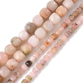 Натуральный розовый опал бусы пряди, кубические, граненые