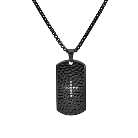 Titanium Steel Crystal Rhinestone Pendants, Rectangle with Cross Charms