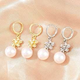 Серьги-кольца из латуни в виде цветов ко Дню святого Валентина, с абс пластмассовой имитационной жемчужиной, без кадмия и без свинца, долговечный, стойки покрытие