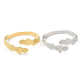 Placage ionique (ip) 304 bracelets manchette en plumes en acier inoxydable, bijoux pour femmes