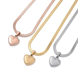 Ion Plating(IP) 304 Stainless Steel Snake Chain Necklaces, Heart with Word Pendant Necklaces for Women
