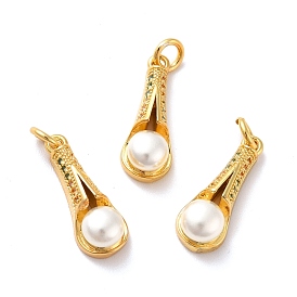 Rack Plating Brass Micro Pave Cubic Zirconia Pendants, with Pearl Beads and Jump Rings, Teardrop