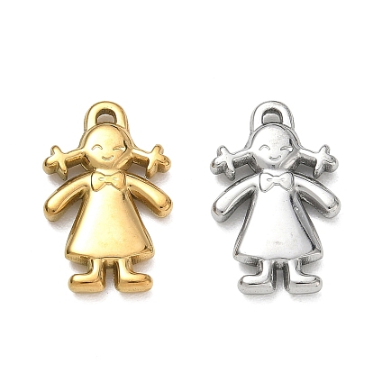 Pendentifs en acier inoxydable, fille avec des breloques en robe à nœud