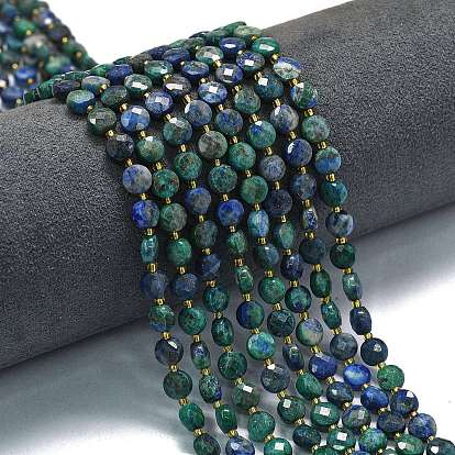 Натуральные бусы из хризоколлы и лазурита, с бисером, граненый ромб, плоско-круглые