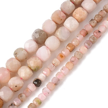 Натуральный розовый опал бусы пряди, кубические, граненые