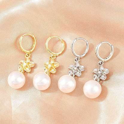 Серьги-кольца из латуни в виде цветов ко Дню святого Валентина, с абс пластмассовой имитационной жемчужиной, без кадмия и без свинца, долговечный, стойки покрытие