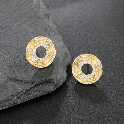 Clous d'oreilles en laiton zircon cubique micro pavé clair, plat rond