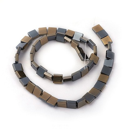Electroplated Non-magnetic Synthetic Hematite Beads Strands, Half Plated, Flat Slice Square Beads