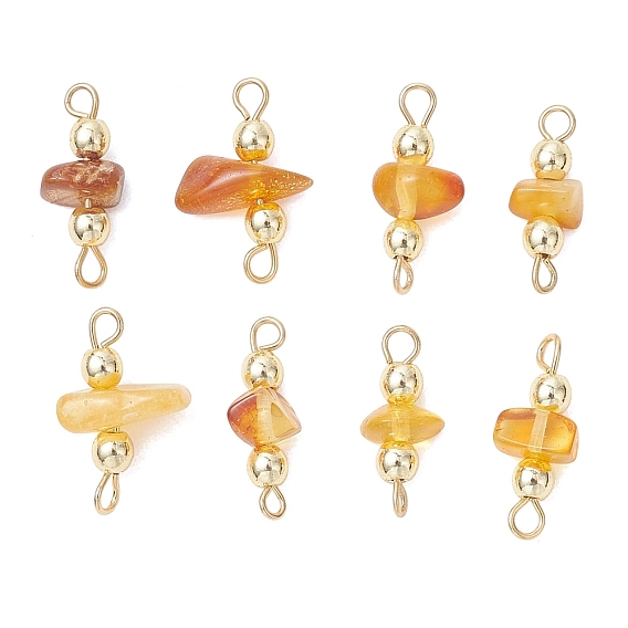 Кусочки натурального янтаря с гальваническим покрытием и соединительными звеньями из синтетического немагнитного гематита., с 304 петлями из нержавеющей стали