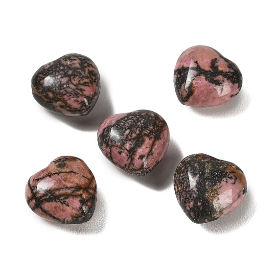 Natural Rhodonite Heart Love Stone, Healing Pocket Palm Stone for Reiki Balancing