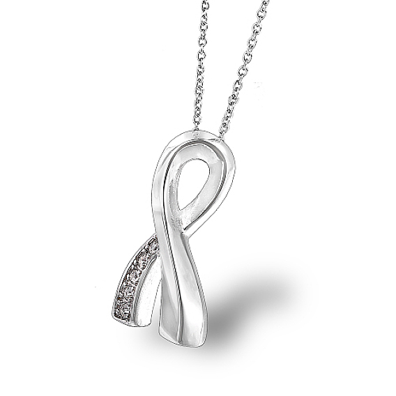 Crystal Rhinestone Awareness Ribbon Pendant Necklace, with Stainless Steel Chains
