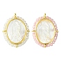 2 шт. 2 цвета, подвески с покрытием из латуни, микропаве из кубических цирконий и ракушек, долговечный, без кадмия и без свинца, реальный 18 k позолоченный, овал с подвесками в виде Девы Марии