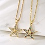 Подвеска в виде морской звезды из латуни с микропаве из кубического циркония, цепочка из нержавеющей стали., золотые