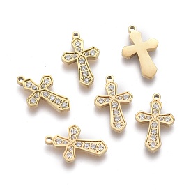 316 Surgical Stainless Steel Cubic Zirconia Tiny Cross Charms, Religion