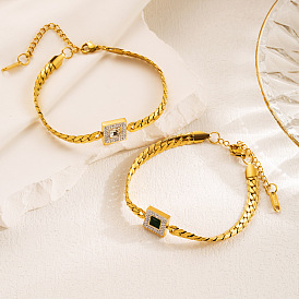Stainless Steel Cubic Zirconia Snake Bone Chain Bracelet - Trendy, Versatile Jewelry.