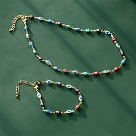 Stylish Copper Plated Short Neck Chain & Oil Drop Evil Eye Bracelet Set by TITOK