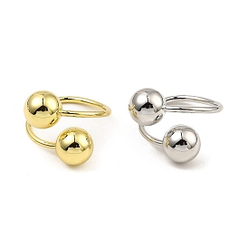 Rack Plating Brass Round Ball Beded Open Cuff Rings, Long-Lasting Plated, Lead Free & Cadmium Free