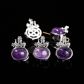 Natural Amethyst Beads, with Alloy Findings, Oval