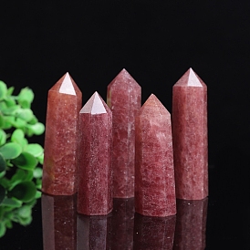 Point Tower Natural Strawberry Quartz Healing Stone Wands, for Reiki Chakra Meditation Therapy Decos, Hexagonal Prisms