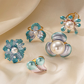 День святого Валентина 304 Открытые кольца-манжеты из нержавеющей стали с прозрачными кубическими цирконами и пластиковым жемчугом, золотые