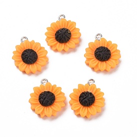 Opaque Resin Pendants, with Platinum Tone Iron Loops, Daisy Flower