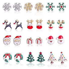 Sparkling Snowflake and Bell Christmas Earrings Set with Rhinestone Decoration