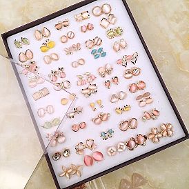 Fashion Colorful Stud Earrings Set - 50 Pairs in Assorted Colors