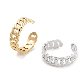 304 Stainless Steel Open Cuff Rings, Twisted Curb Chain Ring for Women