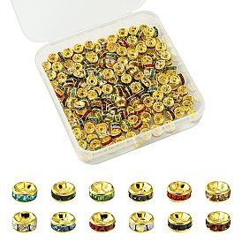 240Pcs 12 Colors Brass Grade A Rhinestone Spacer Beads, Rondelle, Nickel Free