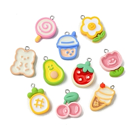 Resin Pendants, Fruit/Animals/Geometric Charms with Platinum Plated Iron Loops, Mixed Color