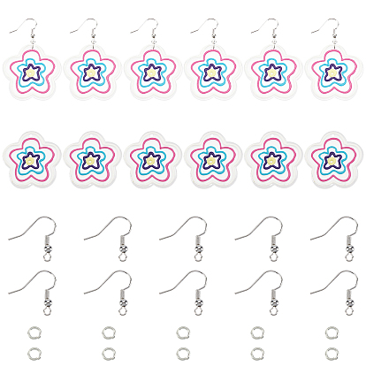 DIY Acrylic Flower Earrings Making Kits, Including 24Pcs Transparent Acrylic Pendants, Earring Hooks & Jump Rings
