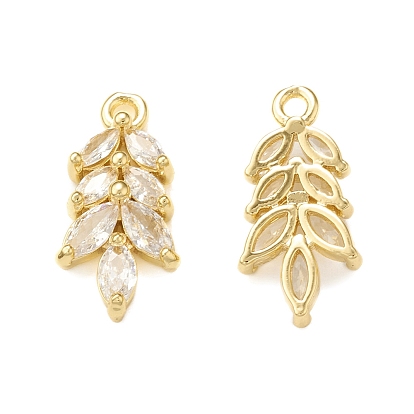 Clear Glass Pendnants, with Brass Findings, Leaf Charms
