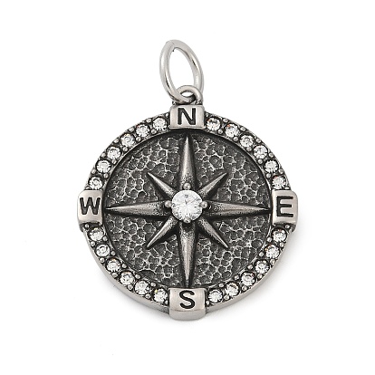 316 кулоны из хирургической нержавеющей стали с микропаве и кубическим цирконием., компас, с целью перехода в кольце, ионное покрытие (ip)