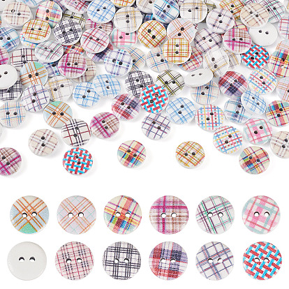 Окрашенные деревянные пуговицы , 2-луночное, плоско-круглые