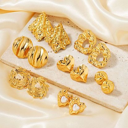 Модные 304 серьги-гвоздики из нержавеющей стали, золотые