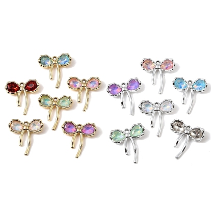 UV Plating Alloy Glass Pendants, Bowknot Charm, Faceted, Mixed Color