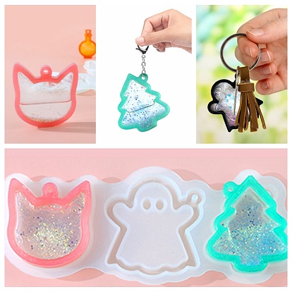 DIY Cat & Ghost & Tree Pendant Silicone Molds, Quicksand Molds, Resin Casting Molds, for UV Resin & Epoxy Resin Craft Making