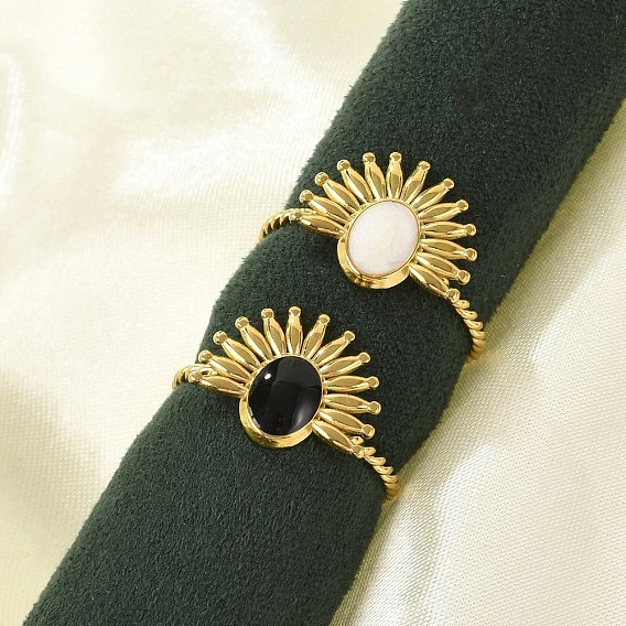 Цветок 304 эмалированные открытые манжеты из нержавеющей стали для женщин, золотые