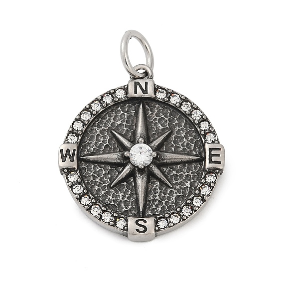 316 кулоны из хирургической нержавеющей стали с микропаве и кубическим цирконием., компас, с целью перехода в кольце, ионное покрытие (ip)