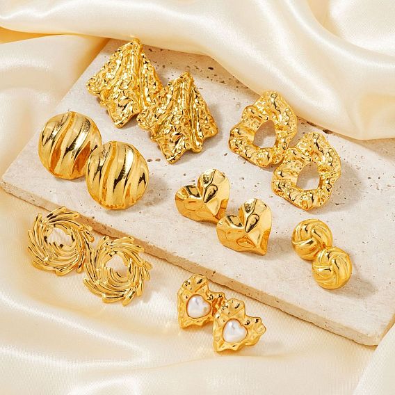 Модные 304 серьги-гвоздики из нержавеющей стали, золотые