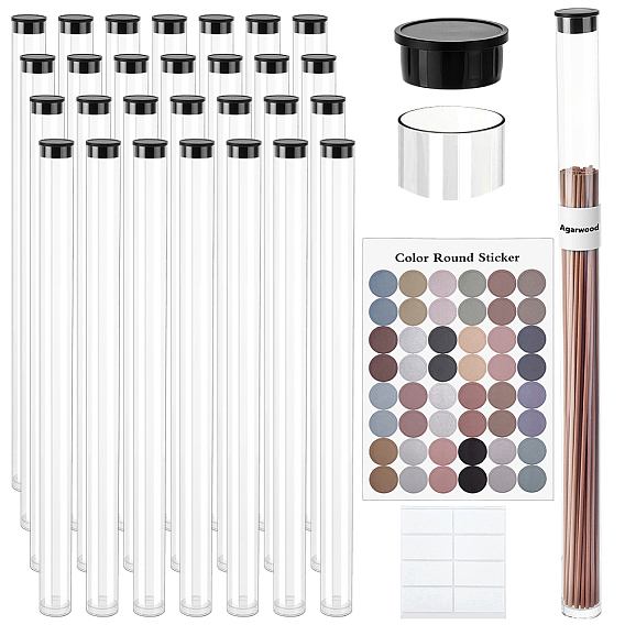 50шт. прозрачные пластиковые тубы для бусин с крышками и 2 варианты пустых бумажных наклеек