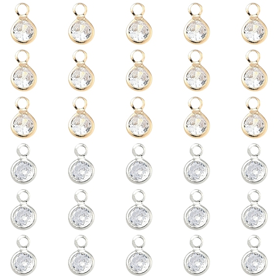 40 шт. 2 цвета латунные подвески из фианита с микропаве, плоско-круглые