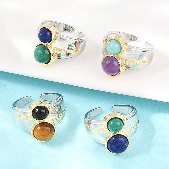 Открытые кольца-манжеты с драгоценными камнями и латунью