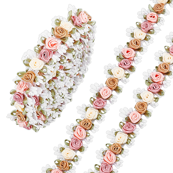 Polyester Flower Embroidery Ribbon, Lace Trim, with Plastic, for Curtain Decoration, Clothes Accessories