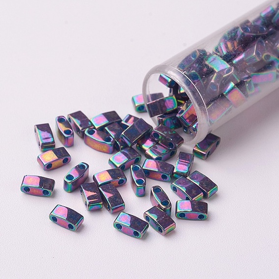 MIYUKI Half TILA Beads, Japanese Seed Beads, 2 Hole, (HTL1898) Opaque Purple Gray Rainbow Luster