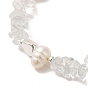 Natural Pearl & Quartz Crystal Beaded Bracelets, with Brass Clasps
